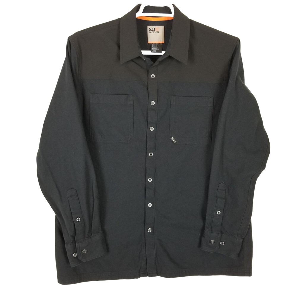 5.11 Tactical Mens Long Sleeve Button Down Shirt Black Cotton Sz L Workwear